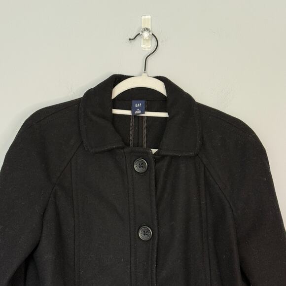 Gap Womens Y2K Wool Blend Coat Size Medium Black Preppy Winter Short Button - Picture 2 of 7